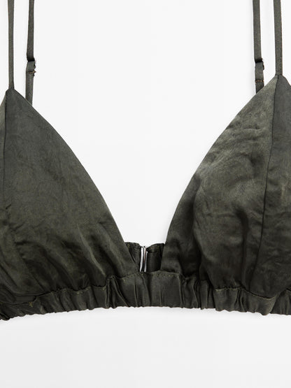 Satin triangle bra with elasticated detail