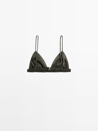 Satin triangle bra with elasticated detail