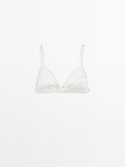 Satin triangle bra with elasticated detail