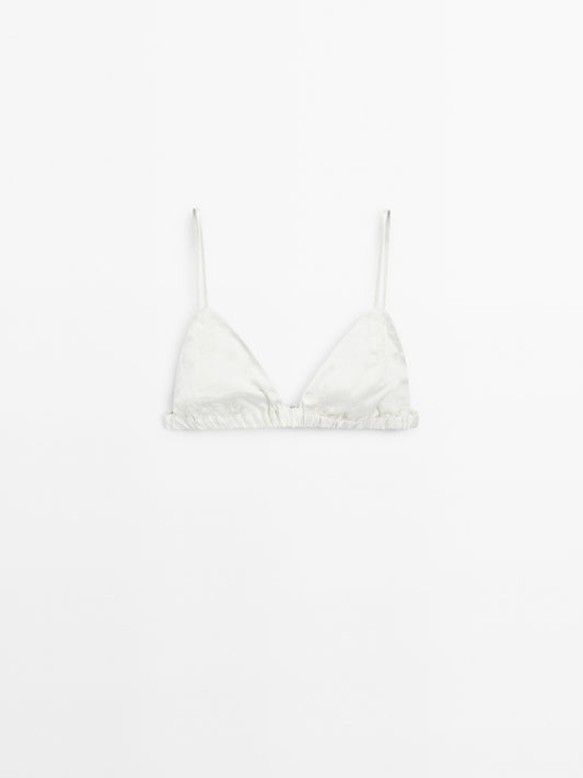 Satin triangle bra with elasticated detail