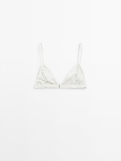 Satin triangle bra with elasticated detail
