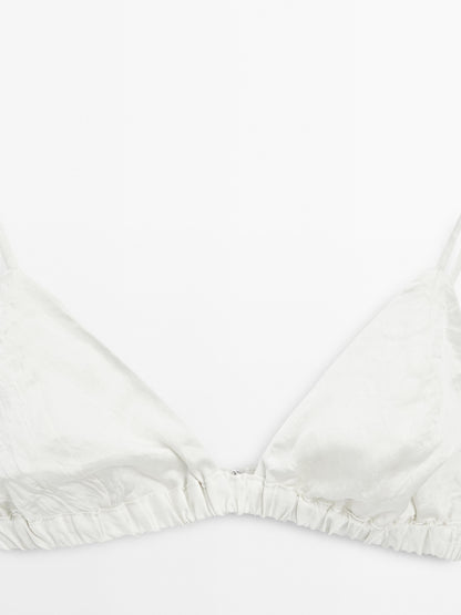 Satin triangle bra with elasticated detail