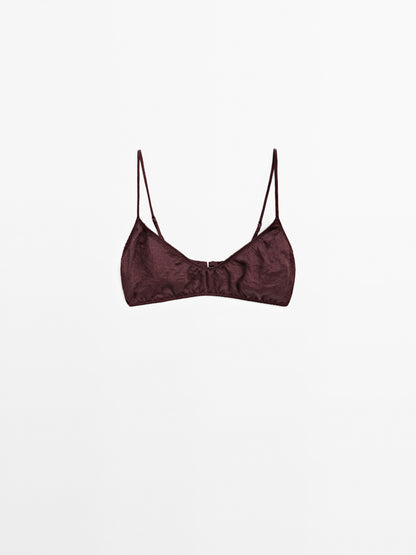 Gathered satin triangle bra