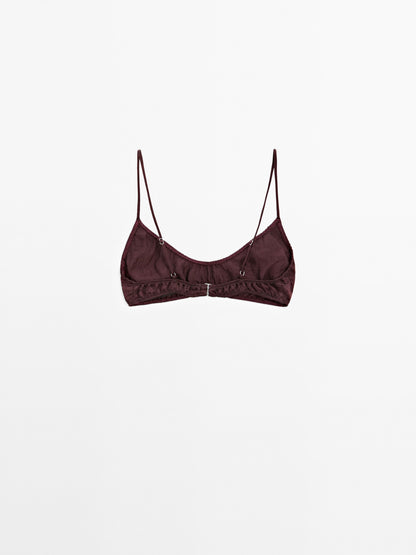 Gathered satin triangle bra