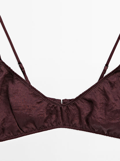 Gathered satin triangle bra