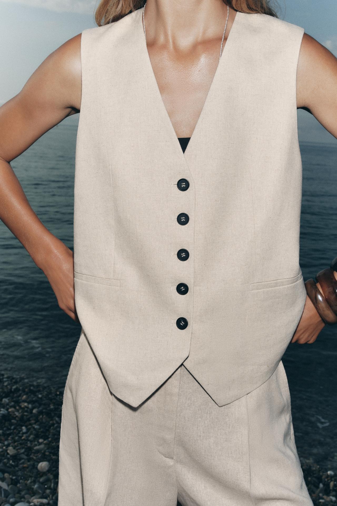 Linen Blend Tailored Waistcoat
