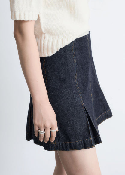 Pleated Denim Mini Skirt