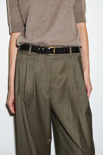 Pleated Barrel-Leg Wool Trousers