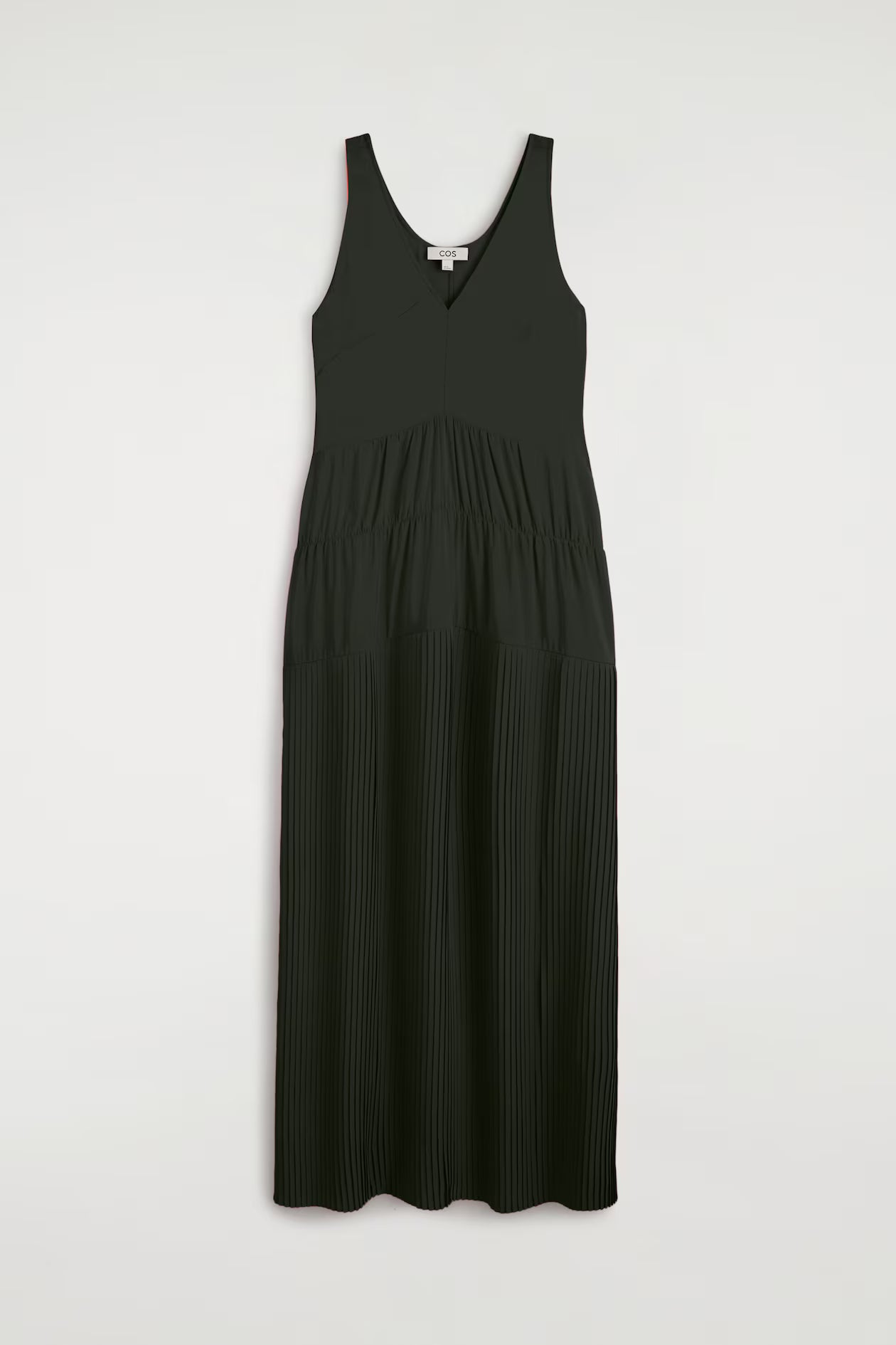 Gathered pleated V-neck maxi dress