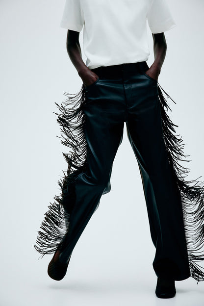 Fringed coated trousers