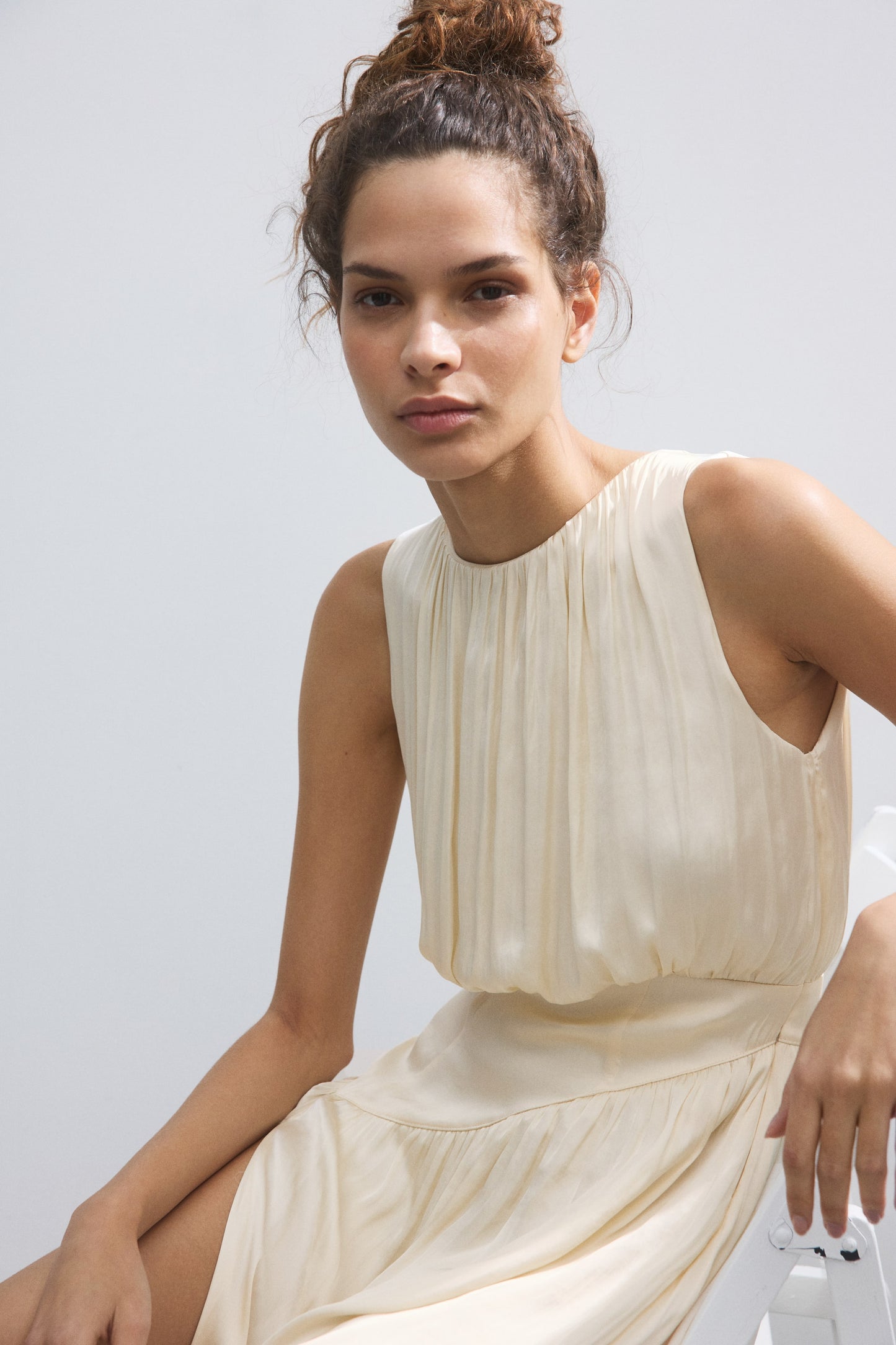Gathered satin dress