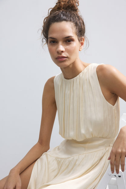 Gathered satin dress