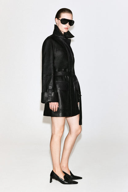 Belted Leather Workwear Jacket