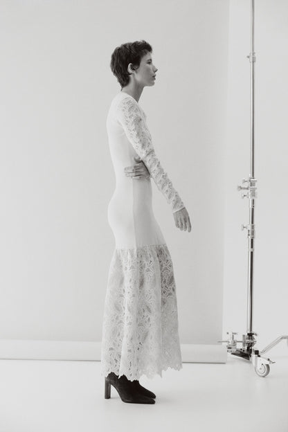 Ribbed lace-detail dress