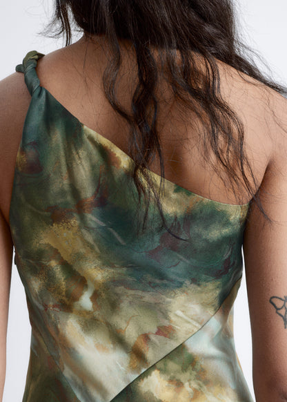 One-Shoulder Satin Midi Dress