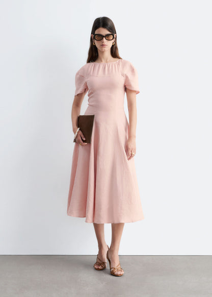 Flared Linen Midi Dress