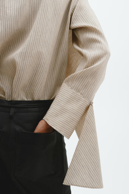 Linen-blend scarf-collar blouse