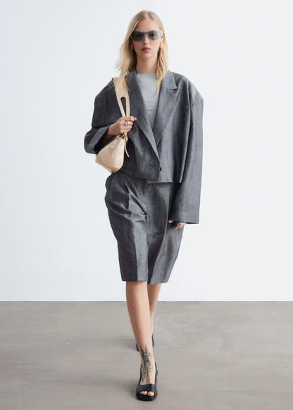 Cropped Wool-Linen Blazer