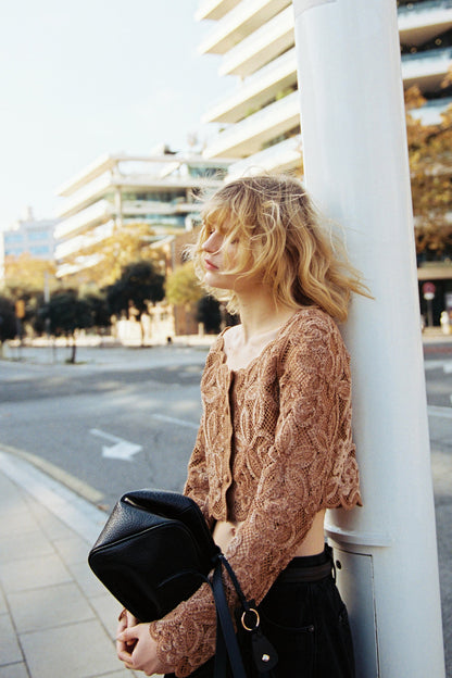 Cropped crochet-look top