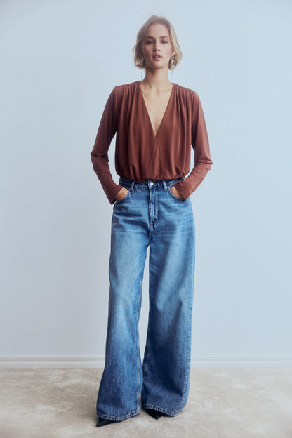 Draped V-neck thong body