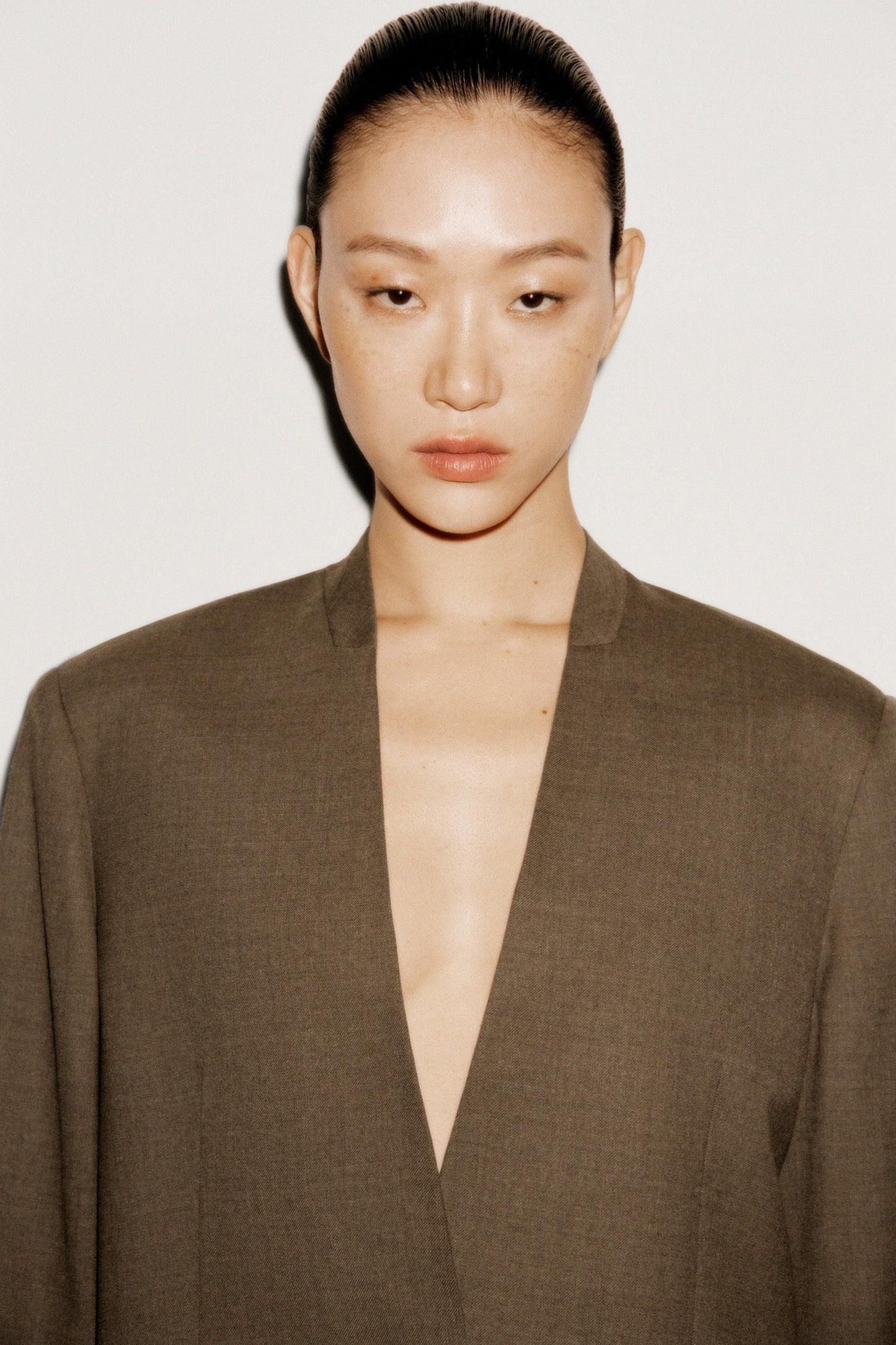 Collarless Wool-Blend Blazer