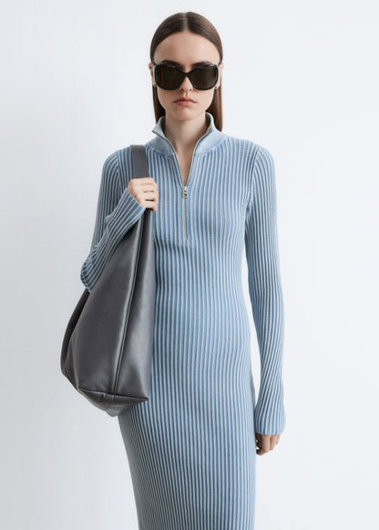 Ribbed Zip-Up Maxi Dress