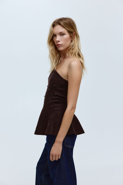 Bead-embellished bandeau top
