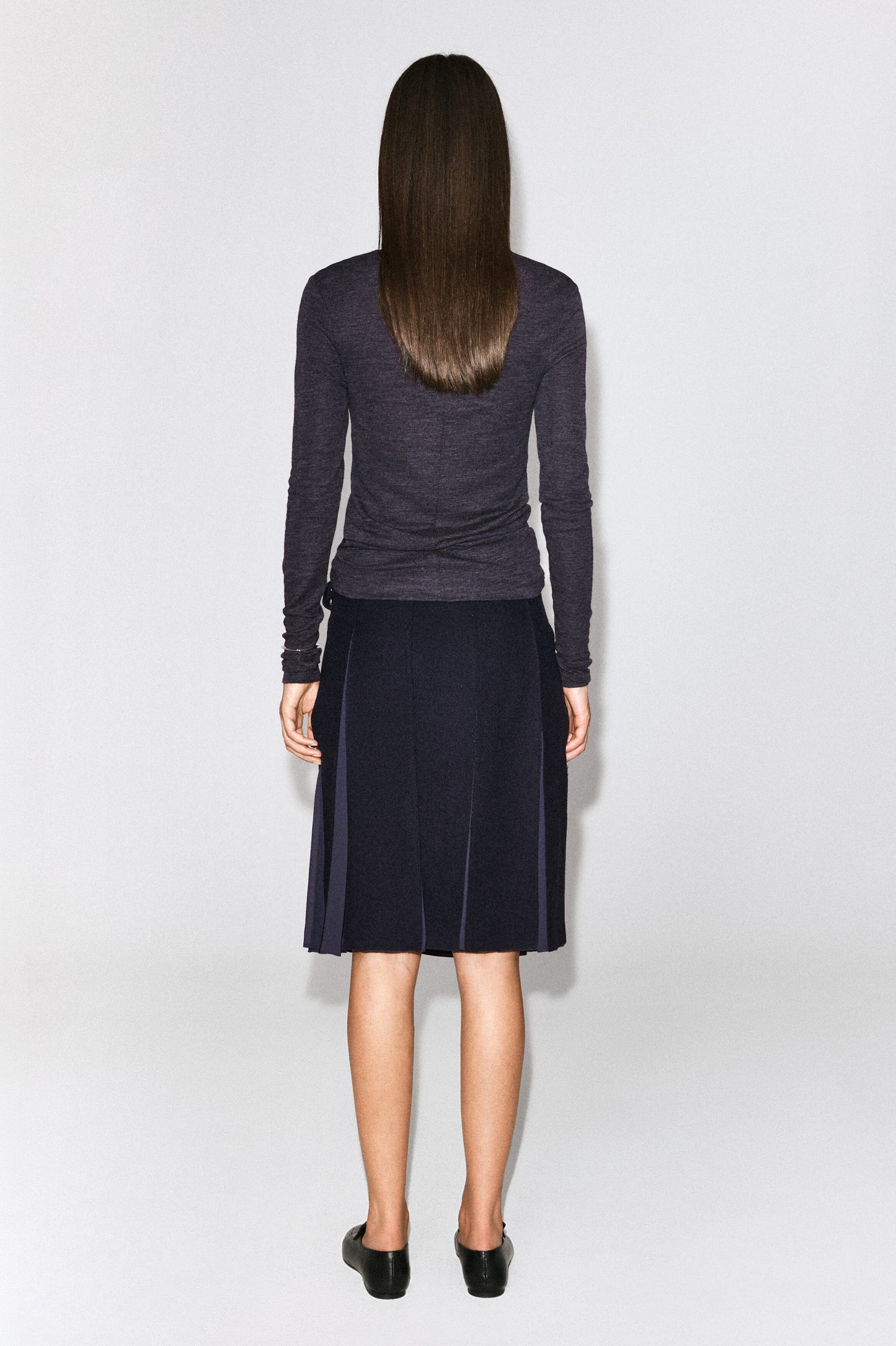 Belted Pleated Wool-Blend Skirt