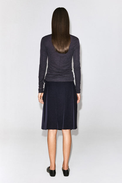 Belted Pleated Wool-Blend Skirt