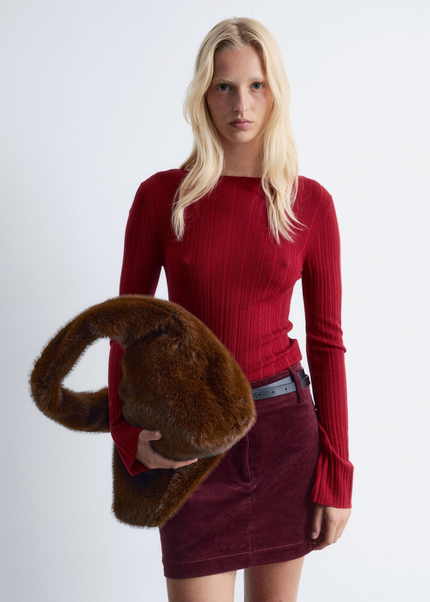 Rib-Knit Wool Boatneck Top