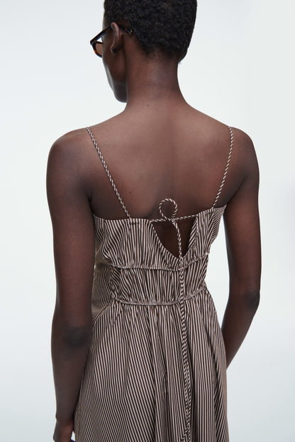 Striped Gathered-Waist Midi Dress