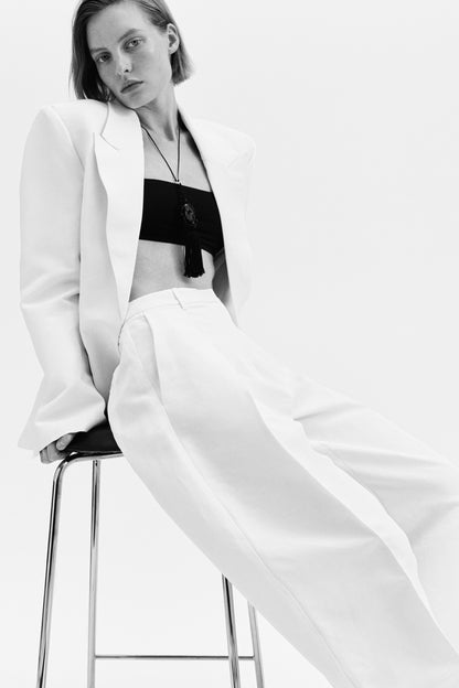 Linen-blend barrel trousers