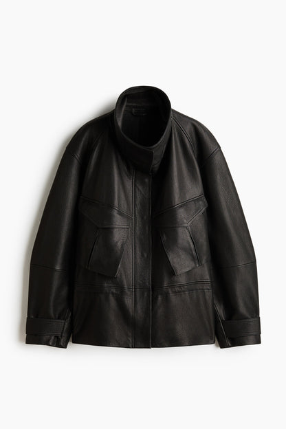 Peplum leather jacket