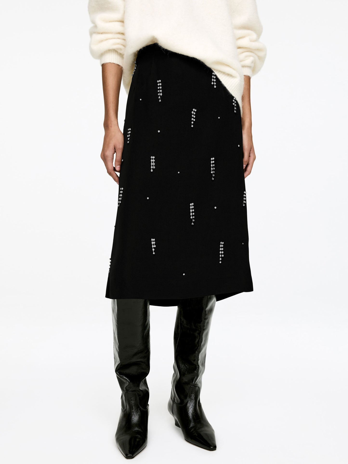 Rhinestone-Detail Midi Skirt