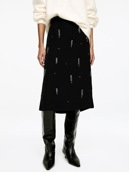 Rhinestone-Detail Midi Skirt