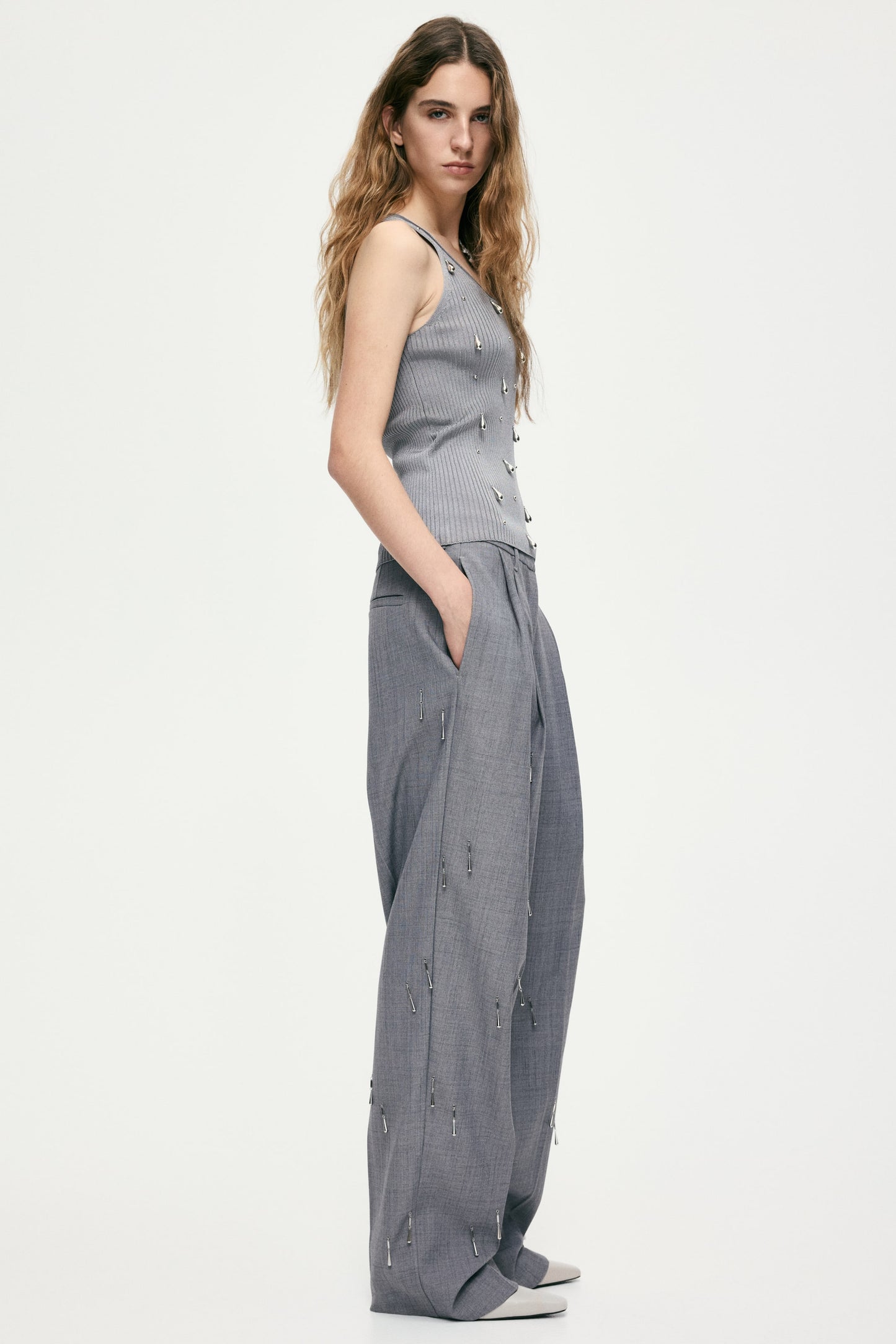 Bead-embellished vest top