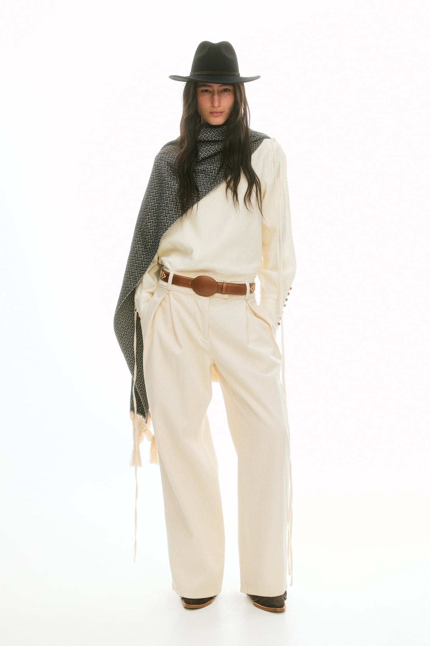 Pleat-front twill trousers