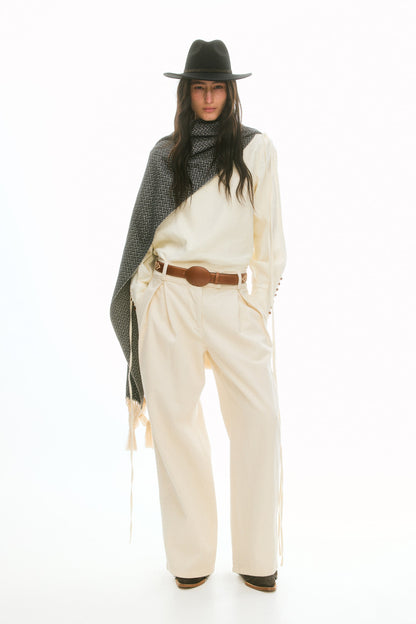 Pleat-front twill trousers