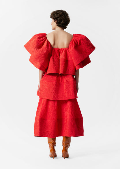 Ruffle Jacquard Midi Dress
