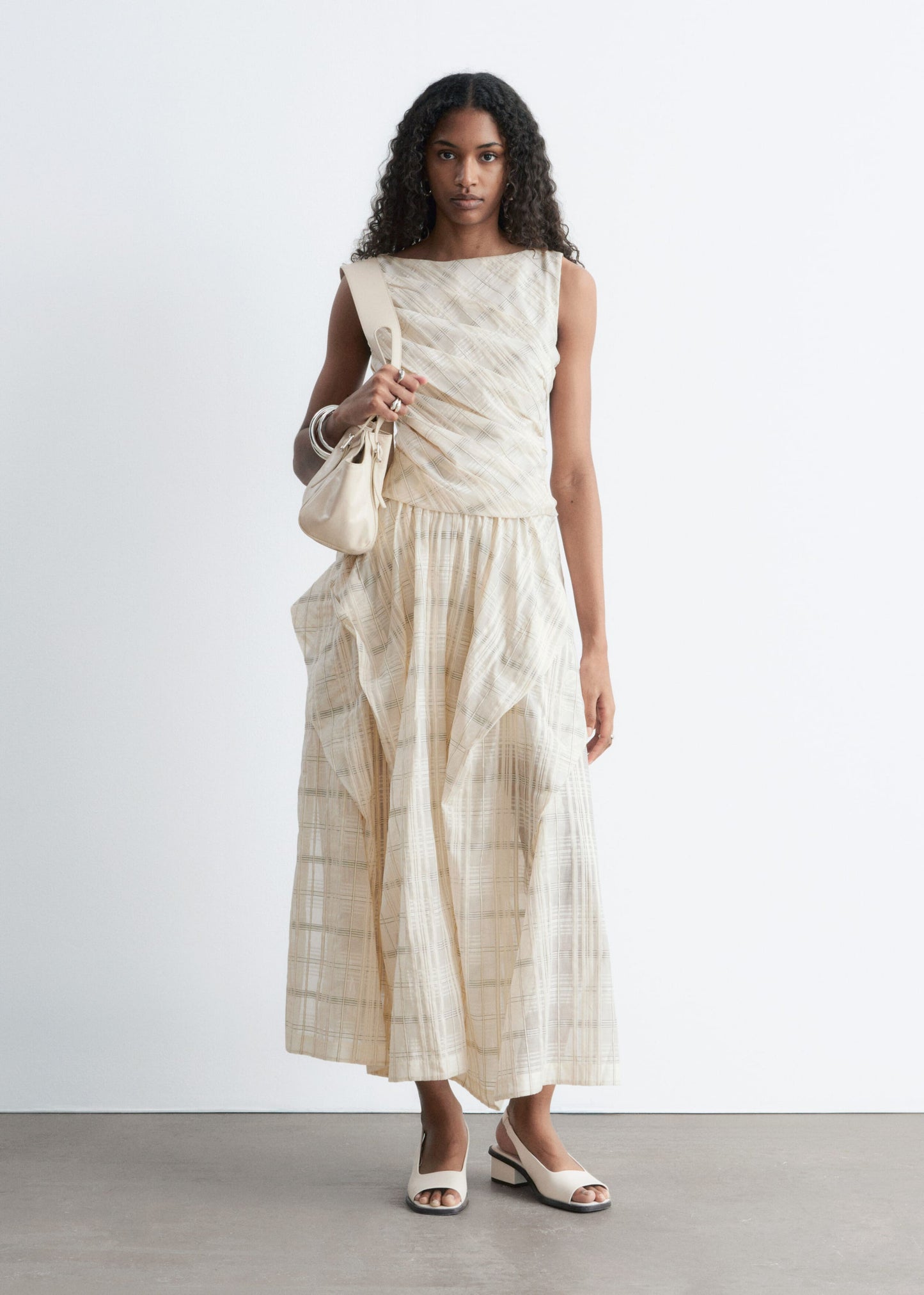 Gathered Cotton Midi Skirt