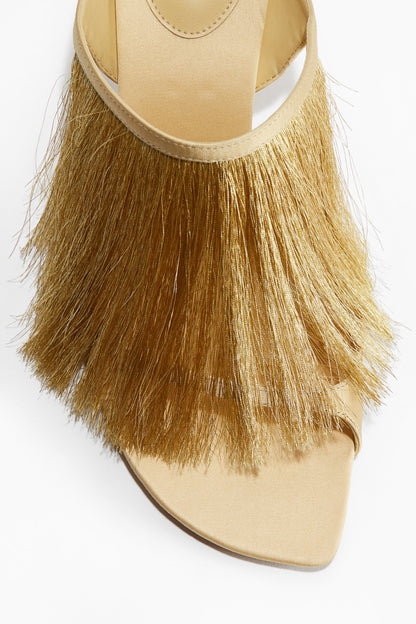 Fringe-trimmed heeled sandals