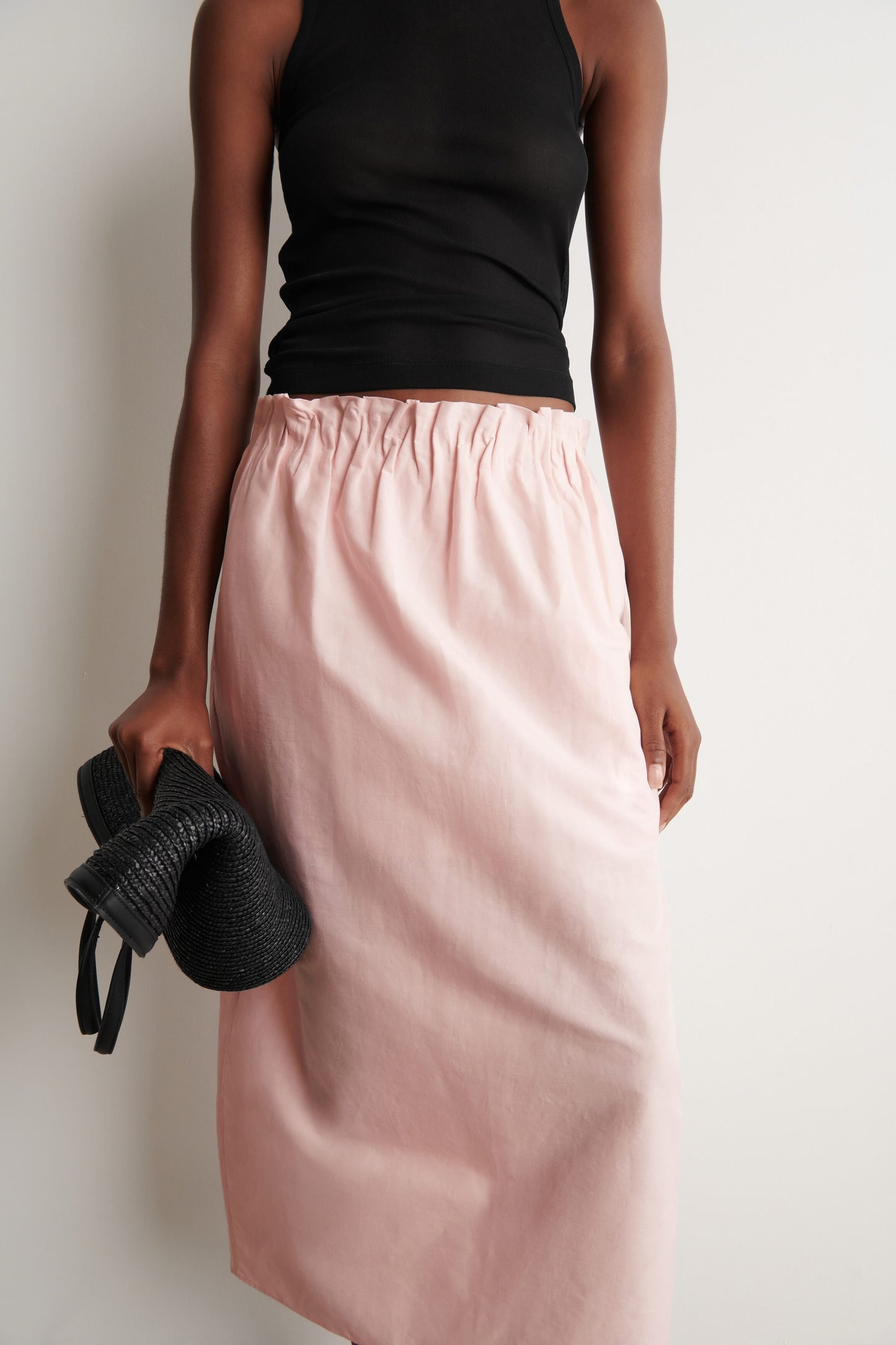 Cotton-linen balloon midi skirt