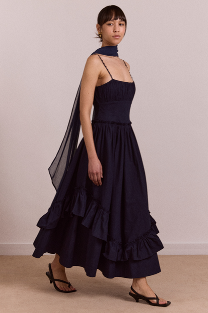 Juno midi dress with sheer scarf