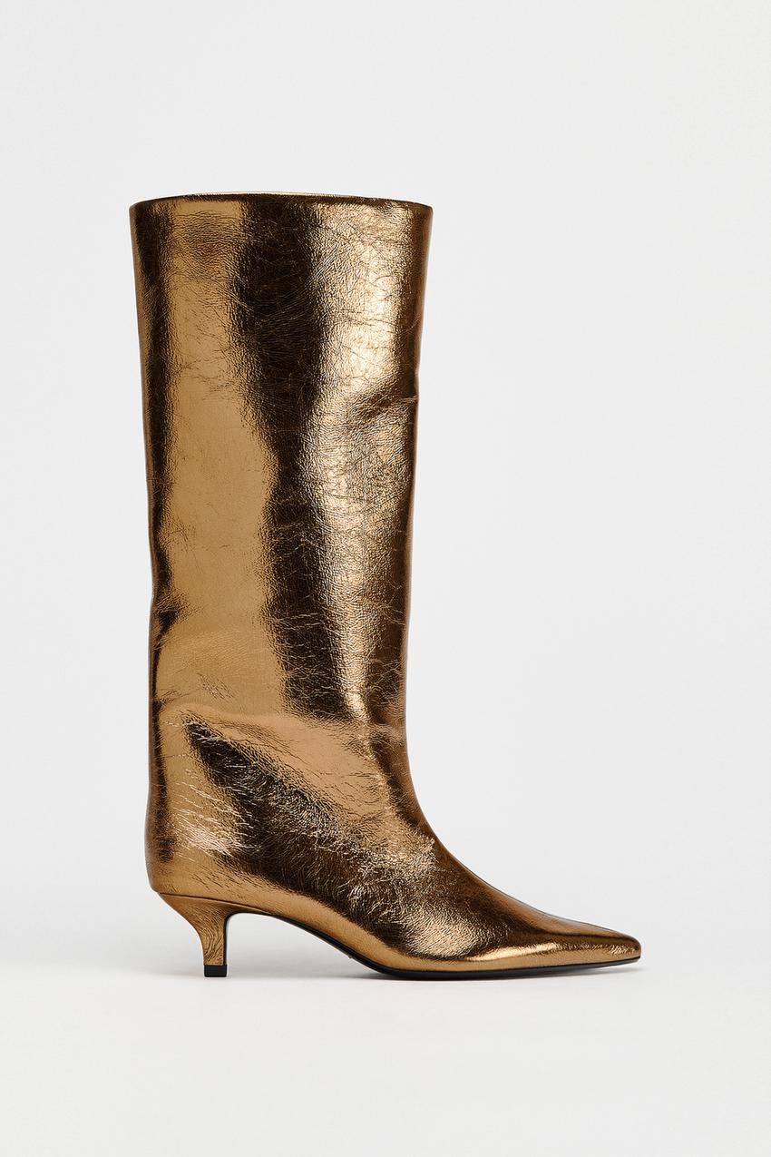 Metallic kitten heel ankle boots