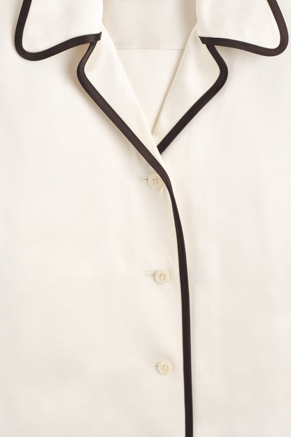 Contrast-Piped Satin Shirt