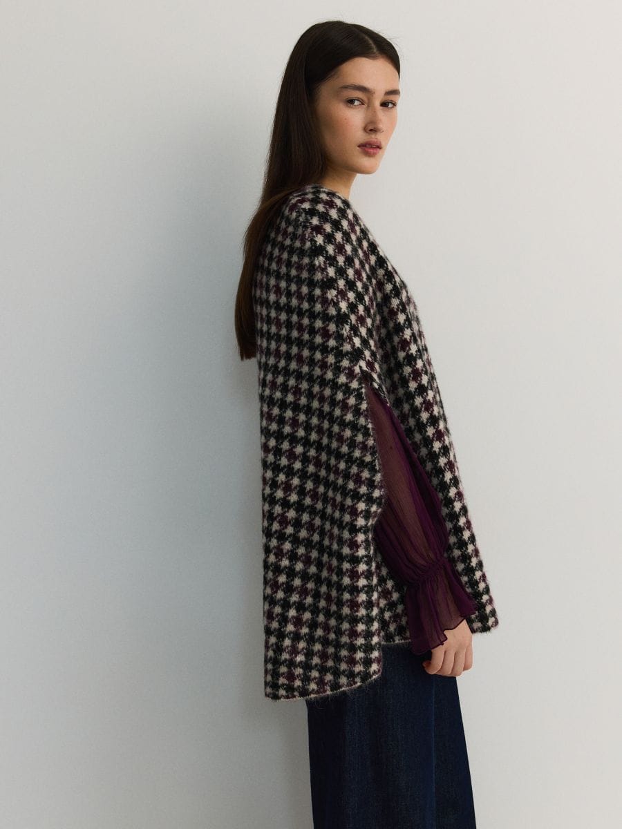 Dogtooth pattern jersey poncho cape