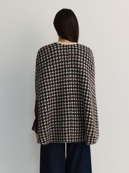 Dogtooth pattern jersey poncho cape