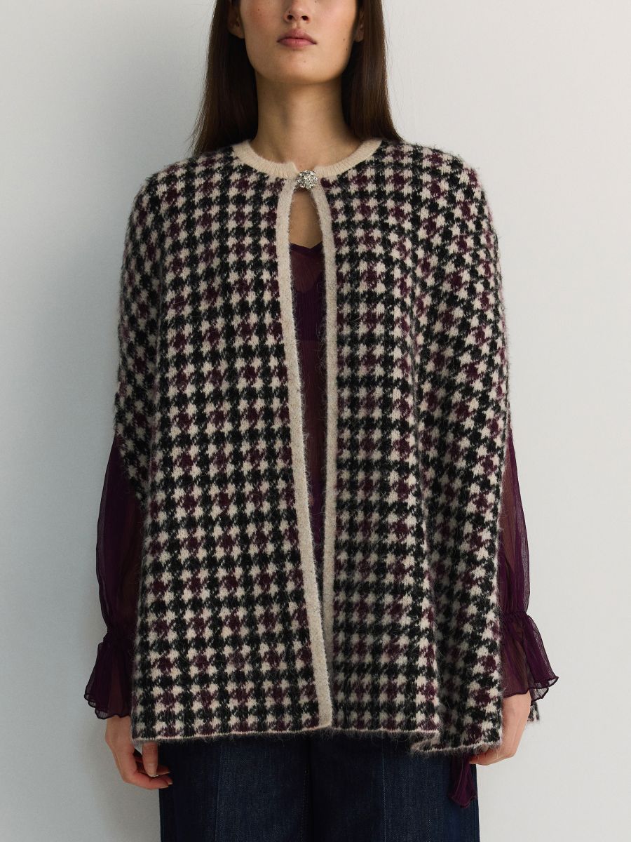 Dogtooth pattern jersey poncho cape