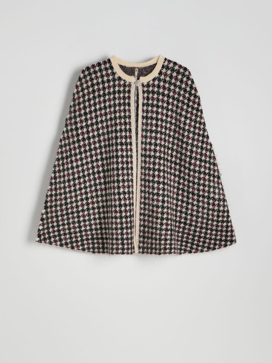 Dogtooth pattern jersey poncho cape