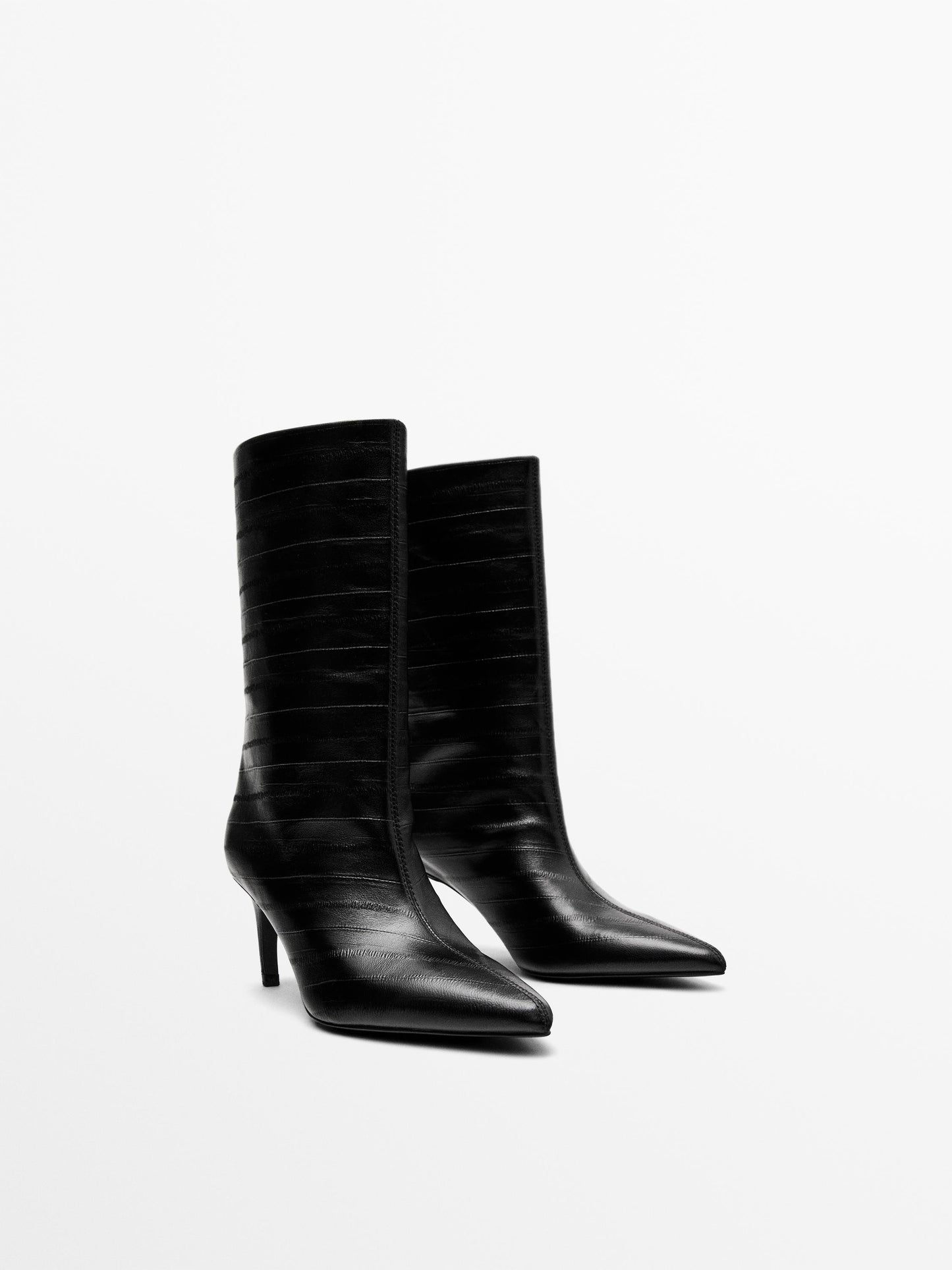 Embossed leather high-heel ankle boots
